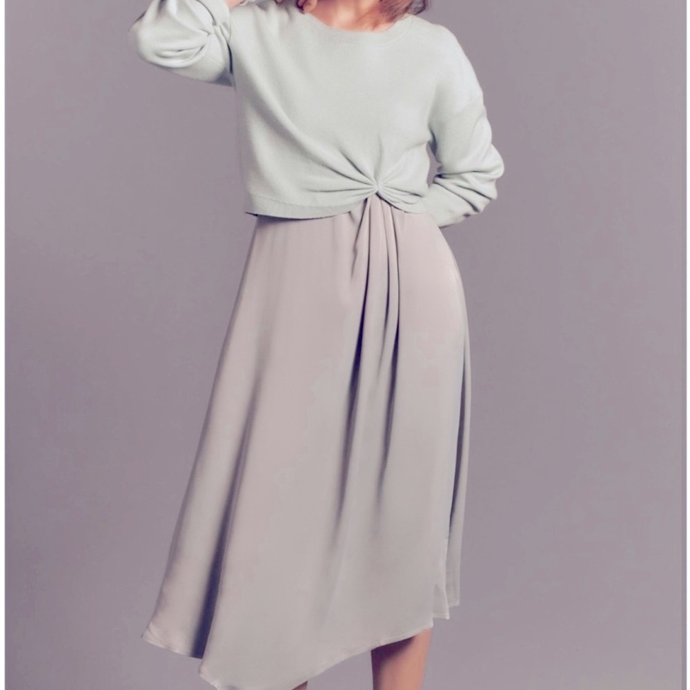 Anthropologie Gemini twofer sweater dress sage green color